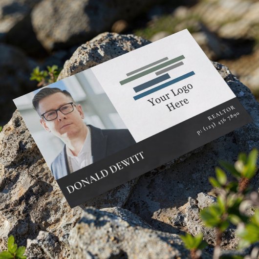Carte De Visite Black White Your Photo & Logo Professionnel