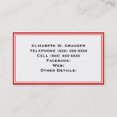 Carte De Visite Black Wht Horiz Bande Rouge Métallurgique Monogram (Dos)