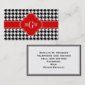 Carte De Visite Black Wht Houndstooth Red Quatrefoil (Devant / Derrière)
