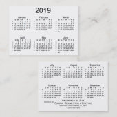 Carte De Visite Blanc 2019 calendrier de 52 semaines par des (Devant / Derrière)