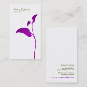 Carte de visite blanc à feuille simple violet (Devant / Derrière)