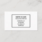 Carte De Visite Blanc abstrait de minimalisme d'initiales (Dos)