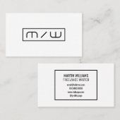 Carte De Visite Blanc abstrait de minimalisme d'initiales (Devant / Derrière)