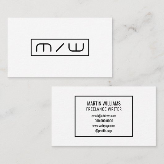 Carte De Visite Blanc abstrait de minimalisme d'initiales (Devant / Derrière)