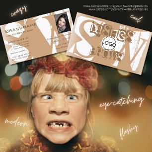 Carte De Visite Blanc beige avec logo photo et monogramme
