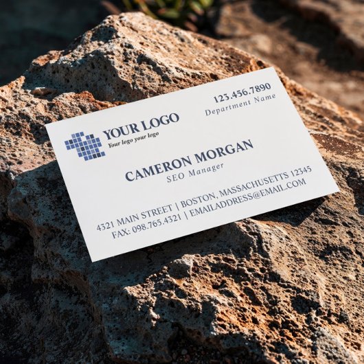 Carte De Visite Blanc Bleu Bleu Professionnel Ajouter un logo