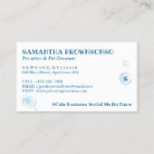 Carte De Visite Blanc Bleu Chien Chat Groomer Animaux de compagnie (Dos)