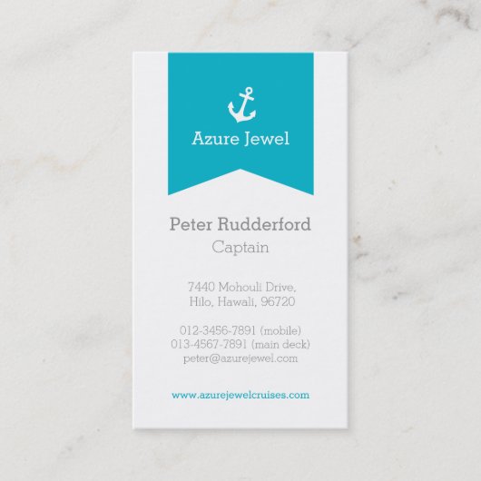 Carte de visite blanc bleu de yacht d'aqua d'Ancre (Devant)