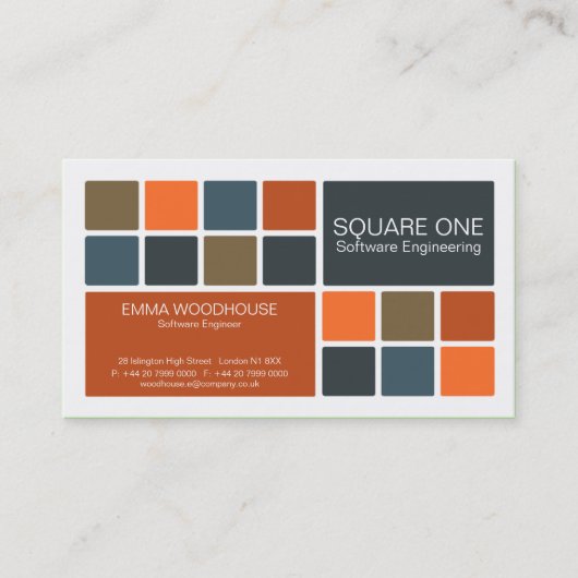 Carte De Visite Blanc, bleu et rouille du carré un (Devant)