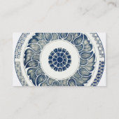 Carte De Visite Blanc bleu Floral chinois rond (Dos)