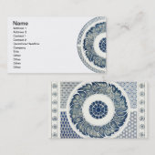 Carte De Visite Blanc bleu Floral chinois rond (Devant / Derrière)