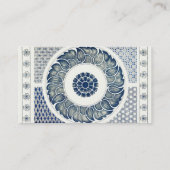 Carte De Visite Blanc bleu Floral chinois rond (Dos)