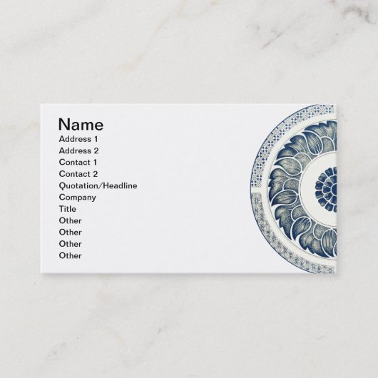 Carte De Visite Blanc bleu Floral chinois rond (Devant)