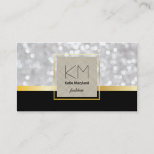 Carte De Visite Blanc Bokeh Golden Border Black Gold Bar