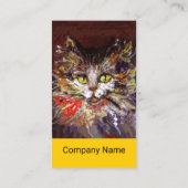 Carte De Visite BLANC BROWN KITTY CAT PORTRAIT, ROUGE RIBBON Jaune (Dos)