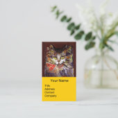 Carte De Visite BLANC BROWN KITTY CAT PORTRAIT, ROUGE RIBBON Jaune (Debout devant)
