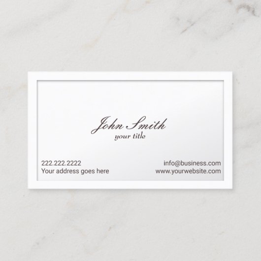 Carte de visite blanc chic d'établissement (Dos)