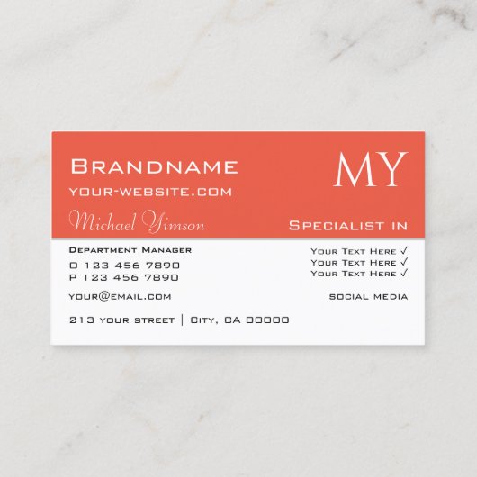 Carte De Visite Blanc chic et Saumon avec Initiales Professionnel (Dos)