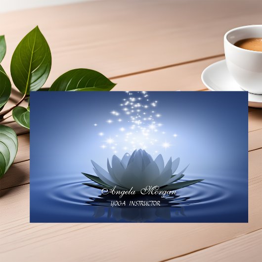 Carte De Visite Blanc chic Lotus Bleu