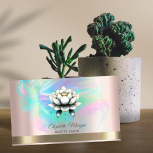 Carte De Visite Blanc Chic Lotus Encre Holographique Or Rose