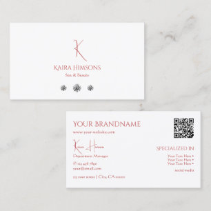 Carte De Visite Blanc clair chic avec monogramme QRCode et diamant