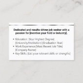 Carte De Visite Blanc clair classique recherche d'emploi minimal é (Dos)