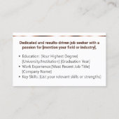 Carte De Visite Blanc clair classique recherche d'emploi minimal é (Dos)