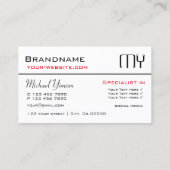 Carte De Visite Blanc classique et noir avec Initiales Professionn (Dos)