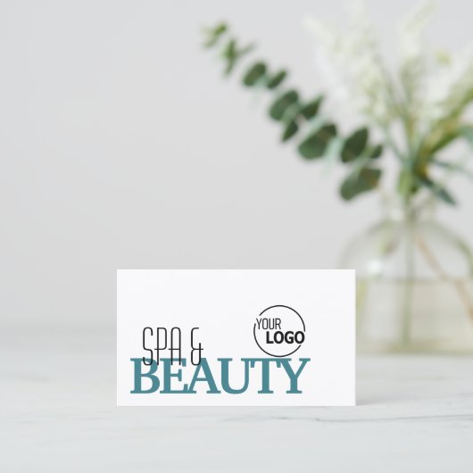 Carte De Visite Blanc classique et Turquoise Simple Style avec log (Debout devant)