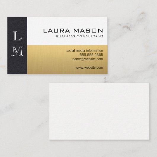 Carte De Visite Blanc cuir or (Devant / Derrière)