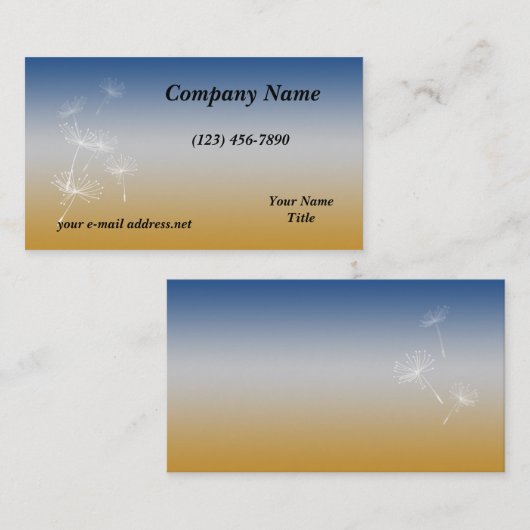 Carte De Visite Blanc Dandelion bleu or (Devant / Derrière)