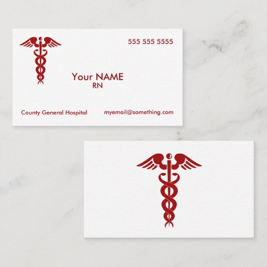 Carte De Visite Blanc de caducée d'infirmière (Devant / Derrière)