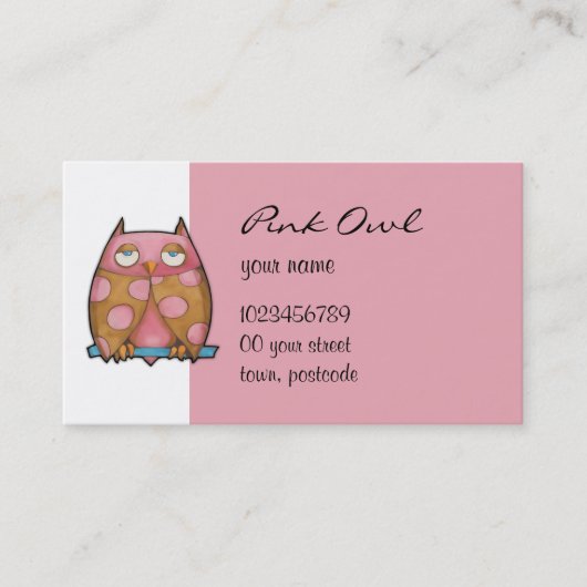 Carte de visite blanc de Chouette rose (Devant)