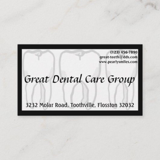 Carte de visite blanc de dentiste de trois dents (Devant)
