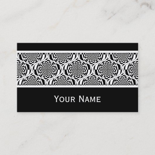 Carte De Visite Blanc de noir de motif d'hypnose + votre texte (Devant)