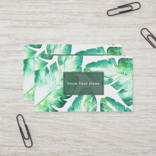 Carte De Visite Blanc de plage et feuilles tropicales vertes chic