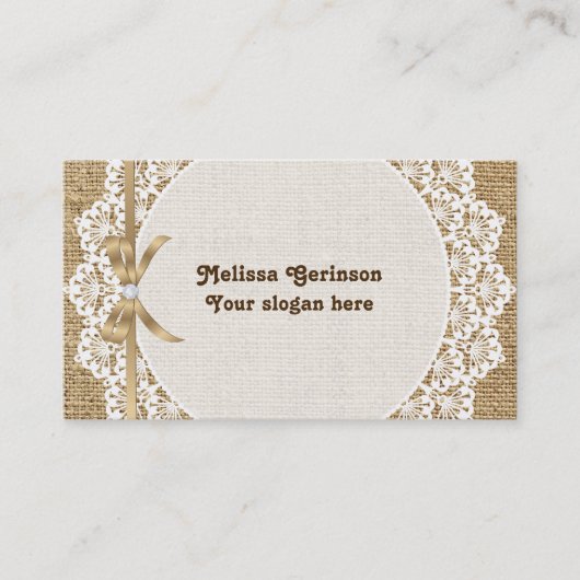Carte De Visite Blanc dentelle et burlap (Devant)