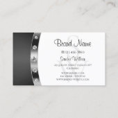 Carte De Visite Blanc élégant Argent Noir avec des diamants à init (Dos)