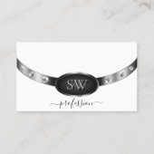 Carte De Visite Blanc élégant Argent Noir avec des diamants à init (Devant)