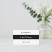 Carte De Visite Blanc élégant avec bandes Noir et Or Moderne (Debout devant)