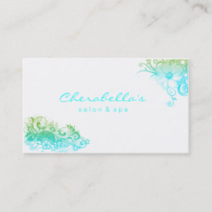 Carte De Visite Blanc élégant de vert bleu de spa floral éléga