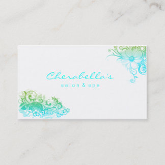 Carte De Visite Blanc élégant de vert bleu de spa floral élégant