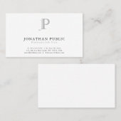 Carte De Visite Blanc élégant professionnel moderne de monogramme (Devant / Derrière)