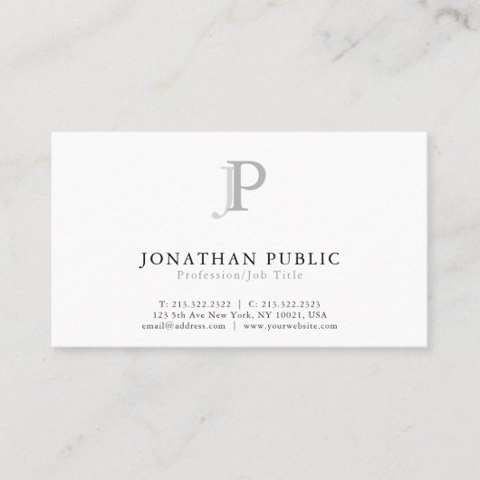 Carte De Visite Blanc élégant professionnel moderne de monogramme (Devant)
