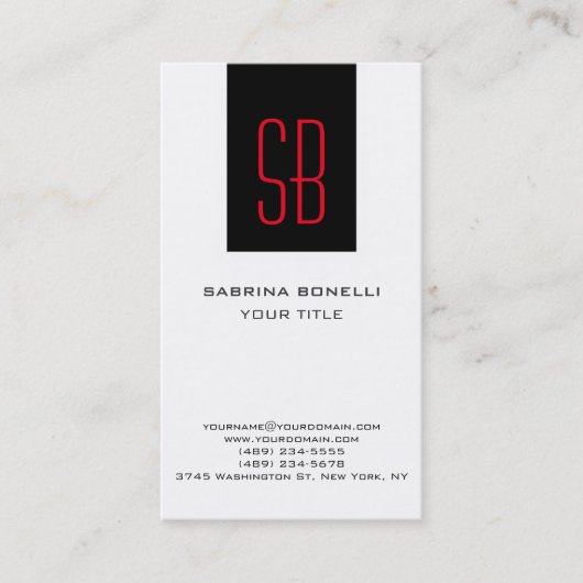 Carte de visite blanc en bande de Monogramme rouge (Devant)