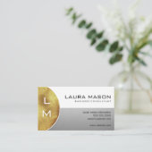 Carte De Visite Blanc et argent avec Monogramme (Debout devant)