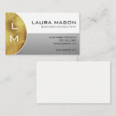 Carte De Visite Blanc et argent avec Monogramme (Devant / Derrière)