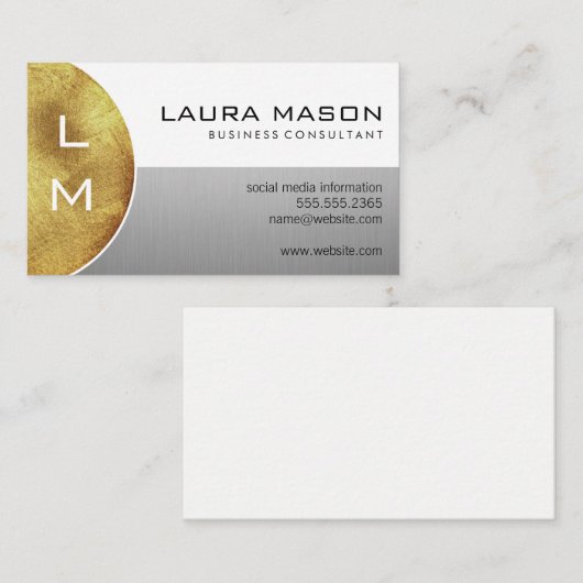 Carte De Visite Blanc et argent avec Monogramme (Devant / Derrière)