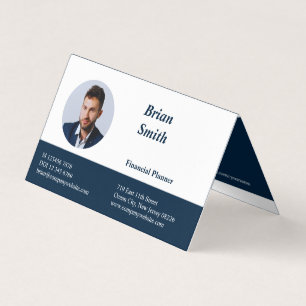 Carte de visite blanc et bleu du planificateur fin