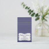 Carte de visite blanc et bleu-foncé de rayures (Debout devant)
